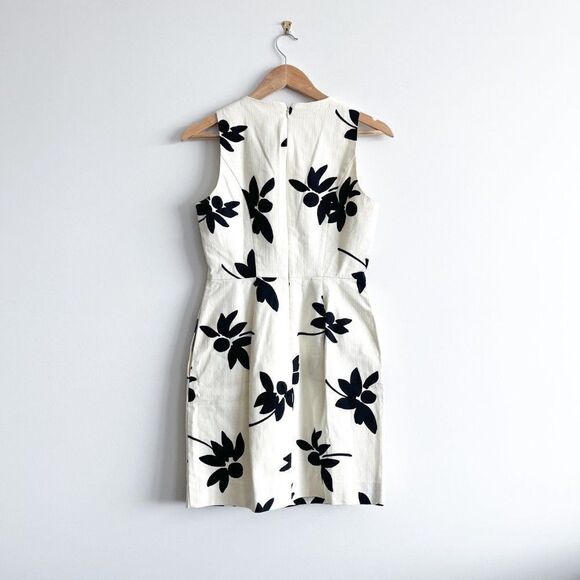 J. Crew Floral Printed Sheath Dress Off White Black Sleeveless Women's 2 NWT - Picture 2 of 10